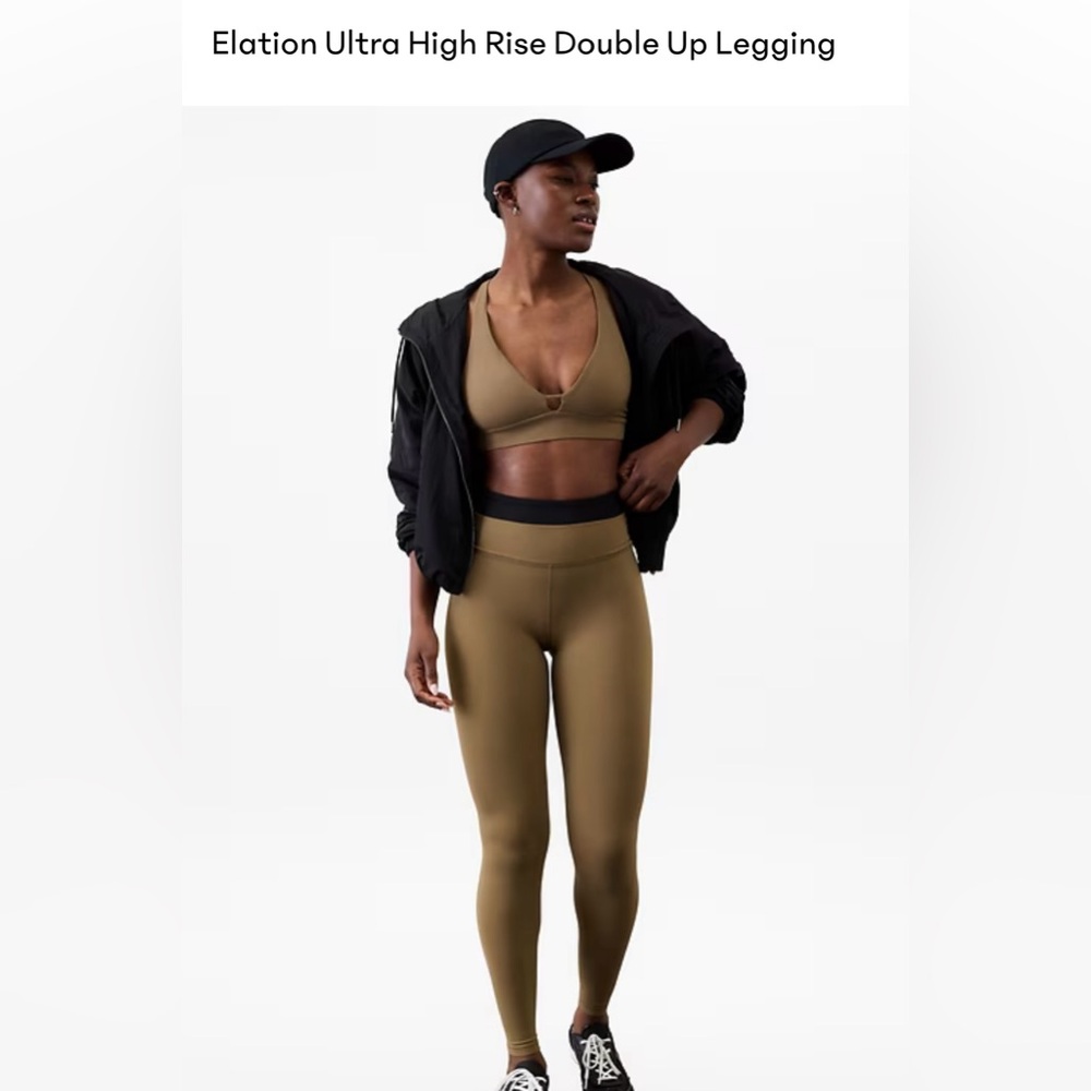 Athleta Elation Ultra High Rise Double Up Legging NWT L Clay/Black